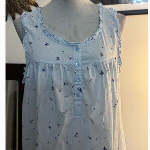 Adonna Women's L 100% Cotton Floral Ruffle Nightgown Blue Babydoll Cottagecore